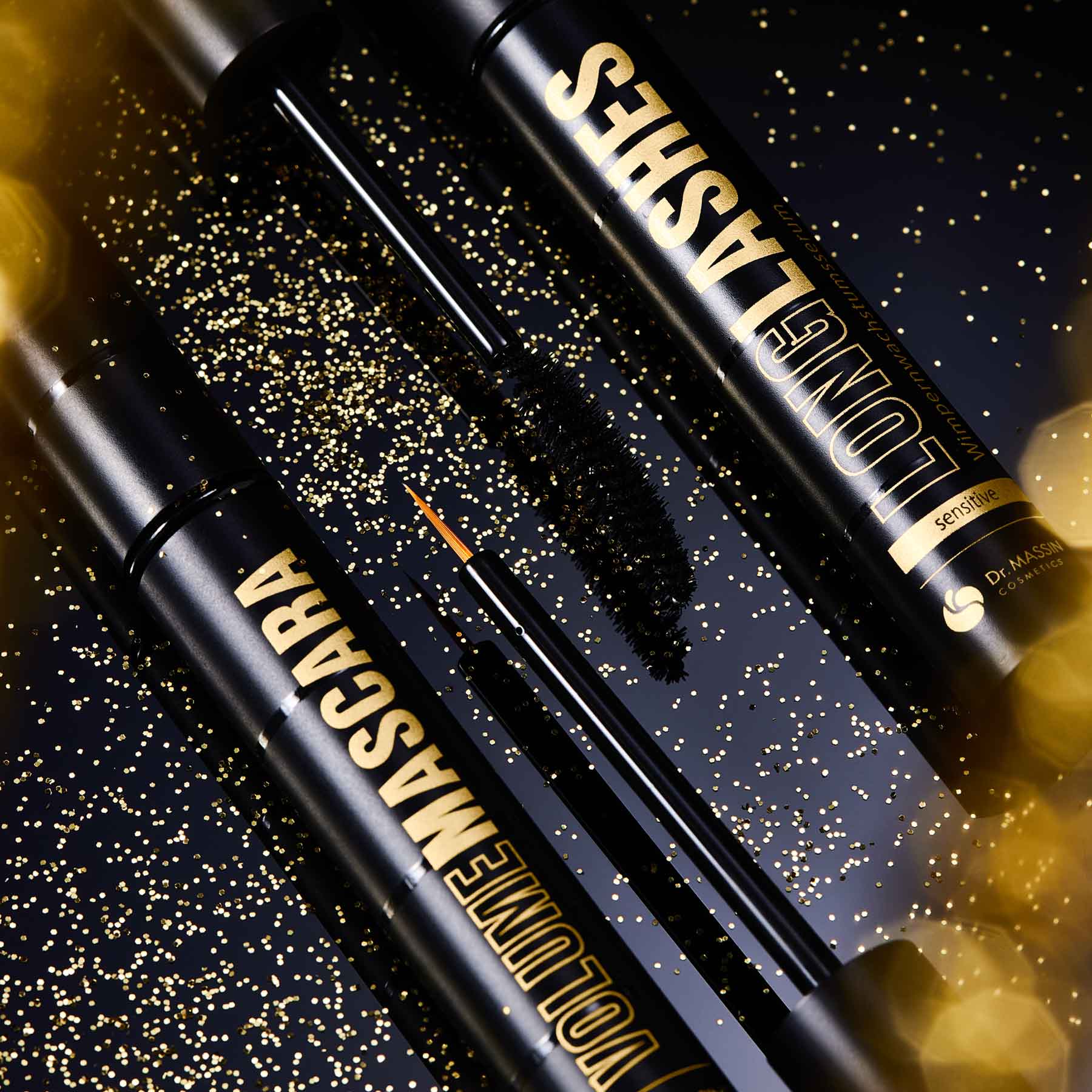 Dr. Massing Sensitive Wimpernserum und Mascara Black Week Sale Bundles Glitzer Gold Detailansicht